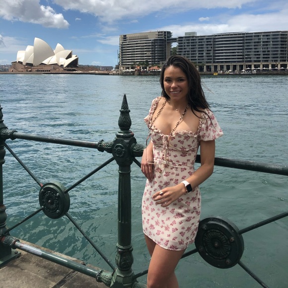 Cream and cranberry floral sabo skirt dress - Picture 3 of 4